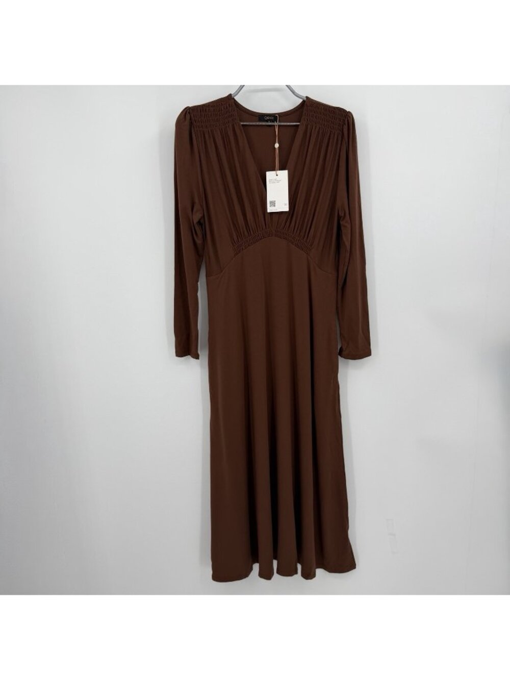 Quince Brown Tencel Jersey V-Neck Long Sleeve Midi Dress size S Small NWT $59.90
